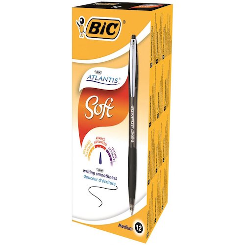 Bic Atlantis Soft Ball Pen Retractable Medium 1.0mm Tip 0.32mm Line Black (68401BC)