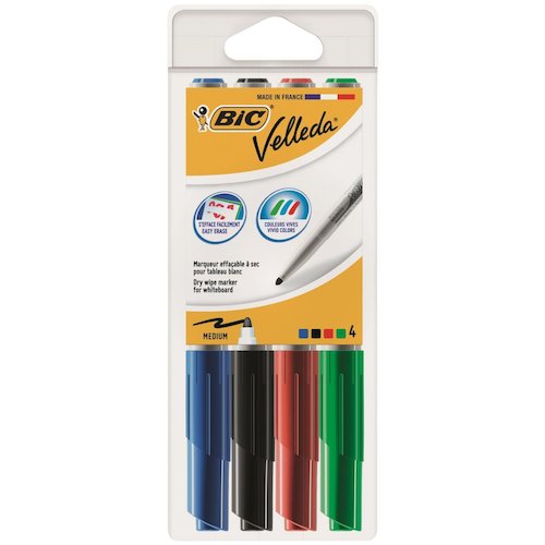 Bic Velleda Marker W/bd Dry wipe 1741 Fine Bullet Tip 1.4mm Line Wallet Assorted (68555BC)