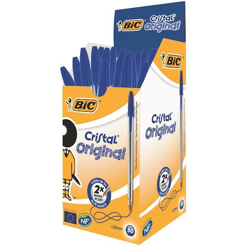 Bic Cristal Ballpoint Pen 1.0mm Tip 0.32mm Line Blue (Pack 50) (68625BC)