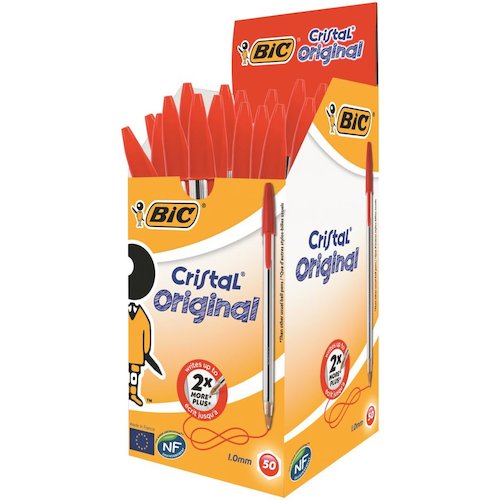 Bic Cristal Ballpoint Pen 1.0mm Tip 0.32mm Line Red (Pack 50) (68639BC)
