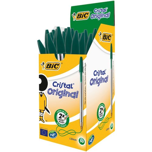 Bic Cristal Ball Pen Clear Barrel 1.0mm Tip 0.32mm Line Green (68653BC)