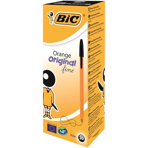 Bic Orange Ballpoint Pen 0.8mm Tip 0.30mm Line Black (Pack 20) (68688BC)
