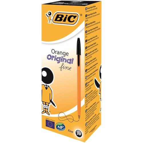 Bic Orange Ball Pen Fine 0.8mm Tip 0.3 mm Line Black (68688BC)