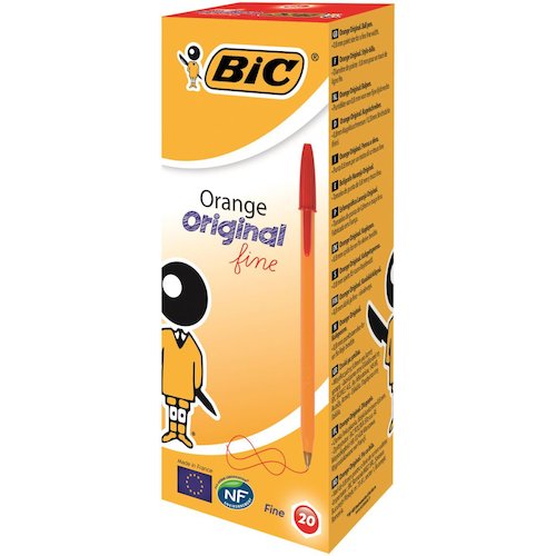 Bic Orange Ball Pen Fine 0.8mm Tip 0.3mm Line Red (68702BC)