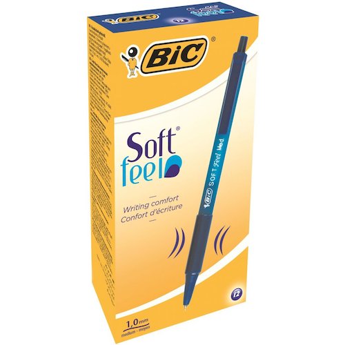 Bic SoftFeel Clic Pen Retractable Rubberised Barrel Med 1.0mm Tip 0.32mm Line Blue (68737BC)
