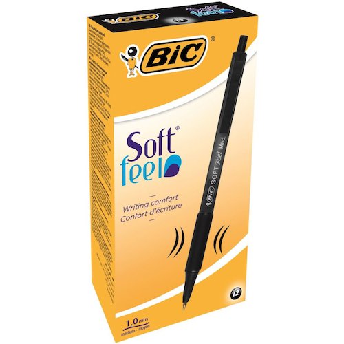 Bic SoftFeel Clic Pen Retractable Rubberised Barrel Med 1.0mm Tip 0.32mm Line Black (68744BC)