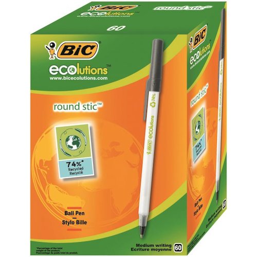 Bic Ecolutions Stic Ball Pen Recycled Slim 1.0mm Tip 0.32mm Line Black (68842BC)