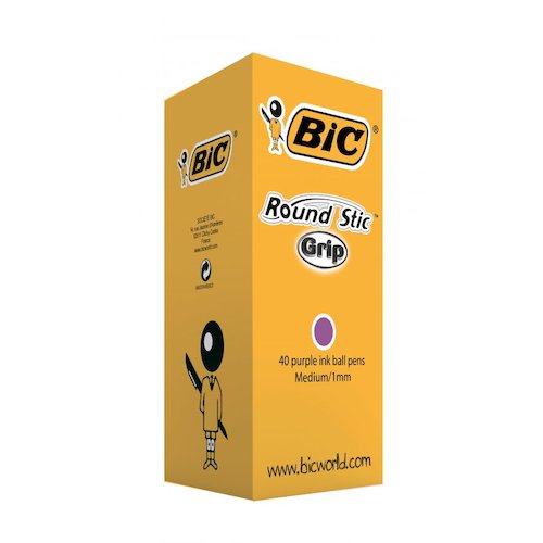 Bic Round Stic Grip Pen 1.0mm Tip 0.32mm Line Purple (69059BC)