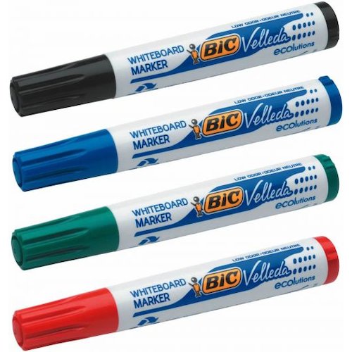 Bic Velleda Marker W/bd Dry wipe 1701 Lrg Bullet Tip 1.5mm Line Classpk Box Assorted (69143BC)