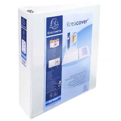 Exacompta Kreacover Presentation Ring Binder Polypropylene 4 D Ring A4 Plus 60mm Rings White (Pack 10) (69560EX)