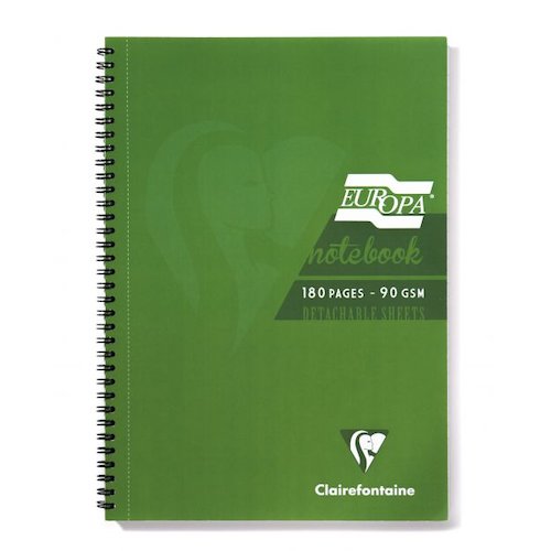 Clairefontaine Europa A4 Wirebound Card Cover Notebook Ruled 180 Pages Green (Pack 5) (69609EX)
