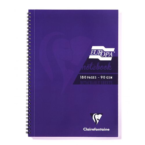 Clairefontaine Europa A4 Wirebound Card Cover Notebook Ruled 180 Pages Purple (Pack 5) (69623EX)