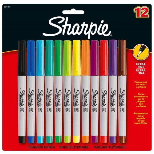 Sharpie Permanent Marker Ultra Fine Tip 0.5mm Line Assorted Colours (Pack 12) (72955NR)