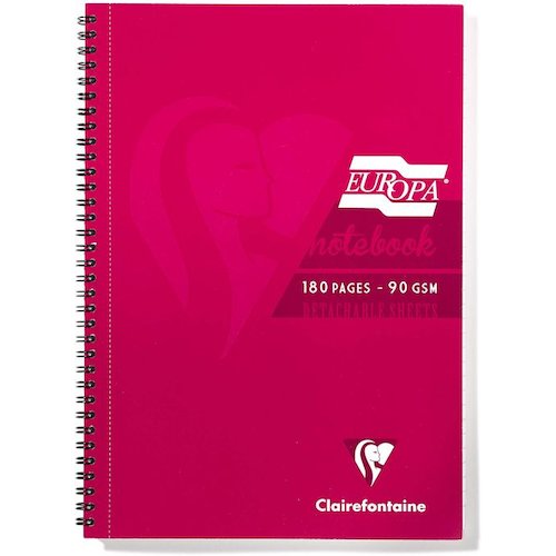 Clairefontaine Europa A4 Wirebound Card Cover Notebook Ruled 180 Pages Red (Pack 5) (74117EX)