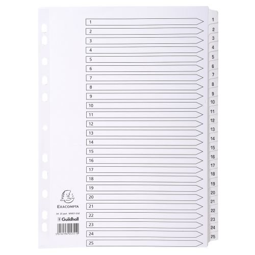 Exacompta Index 1 25 A4 160gsm Card White with White Mylar Tabs (74243EX)