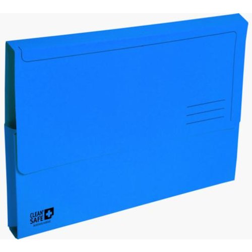 Exacompta CleanSafe Document Wallet Manilla Foolscap Half Flap 400gsm Blue (Pack 5) (74306EX)