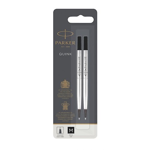 Parker Quink Rollerball Refill for Rollerball Pens Medium Black (Pack 2) (77025NR)