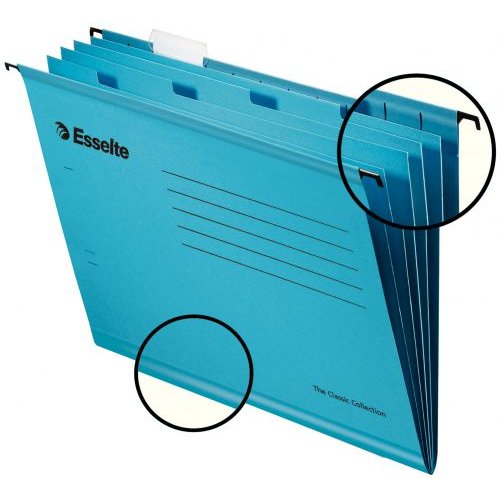 Esselte Pendaflex Foolscap Reinforced Suspension File Card V Base Blue (Pack 10) 93135 (78730AC)