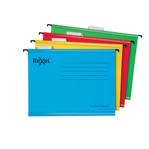 Rexel Classic A4 Suspension File Card 15mm V Base Assorted Colours (Pack 10) 2115585 (78758AC)