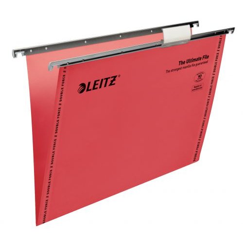 Leitz Ultimate Clenched Bar Foolscap Suspension File Card 15mm V Base Red (Pack 50) 17440025 (78821AC)