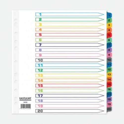 ValueX Index 1 20 A4 Extra Wide Card White with Coloured Mylar Tabs (84603PG)