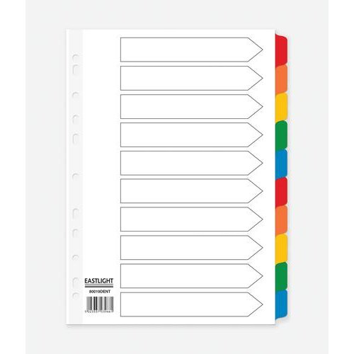 ValueX Divider 10 Part A4 Card White with Coloured Mylar Tabs (85107PG)