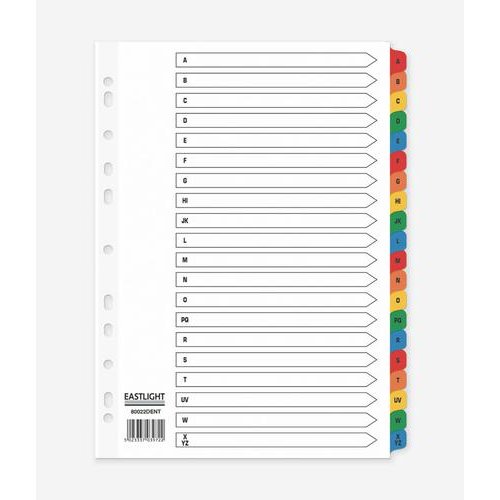 ValueX Index A Z A4 Card White with Coloured Mylar Tabs (85128PG)