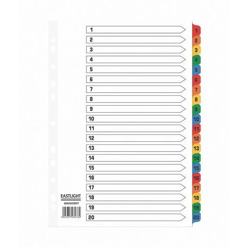 ValueX Index 1 20 A4 Card White with Coloured Mylar Tabs (85142PG)