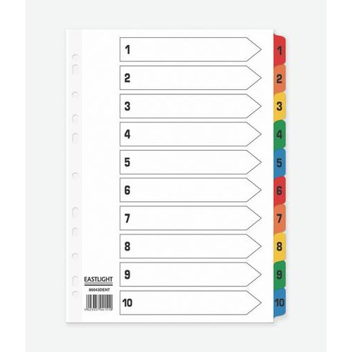 ValueX Index 1 10 A4 Card White with Coloured Mylar Tabs (85156PG)
