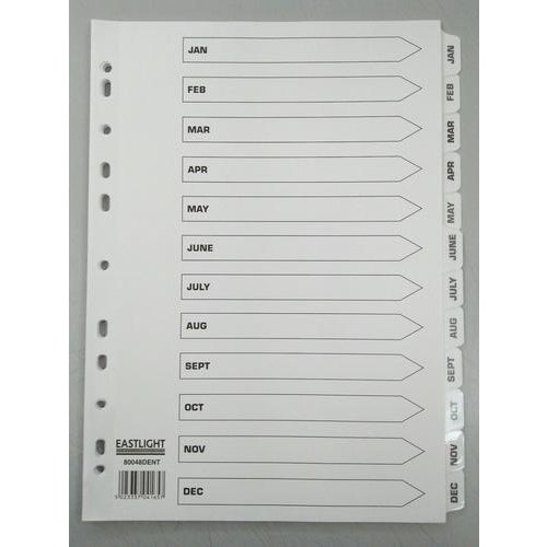 ValueX Index Jan Dec A4 Card White with White Mylar Tabs (85184PG)