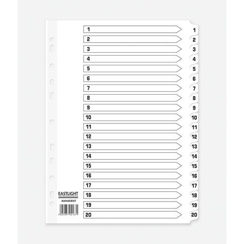 ValueX Index 1 20 A4 Card White with White Mylar Tabs 80060DENT (85191PG)