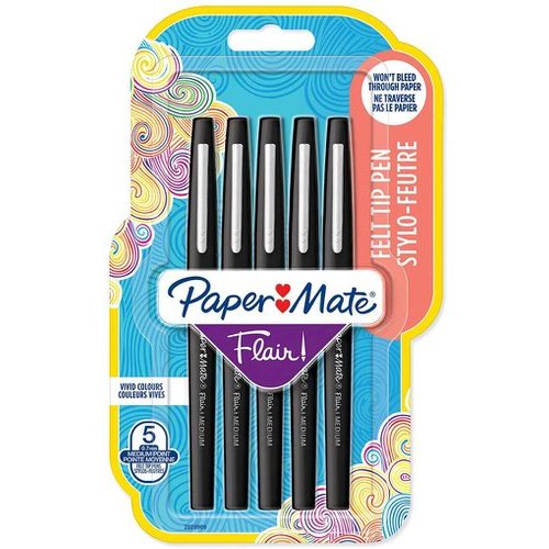 Paper Mate Flair Fibre Tip Pen 0.8mm Black (Pack 5) 2028909 (86566NR)