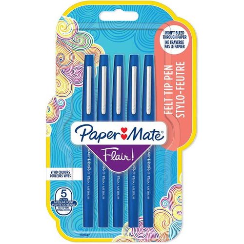 Paper Mate Flair Fibre Tip Pen 0.8mm Blue (Pack 5) 2028647 (86573NR)