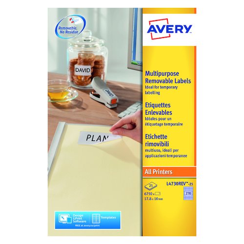 Avery Laser Mini Labels 17.8x10mm 270 per sheet White (6750 Pack) L4730REV 25 (AV10641)