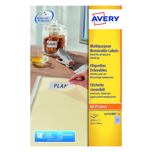 Avery Laser Mini Labels 25.4x10mm 189 per sheet White (4725 Pack) L4731REV 25 (AV10642)