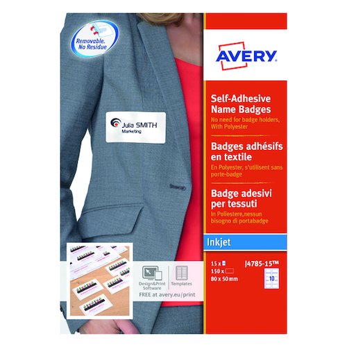 Avery Self Adhesive Name Badges 80x50mm (150 Pack) J4785 15 (AV13433)