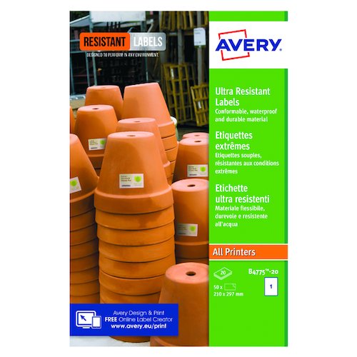 Avery Ultra Resistant Labels 210x297mm (20 Pack) B4775 20 (AV13561)