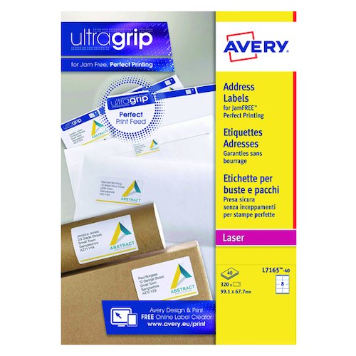 Avery Ultragrip Laser Parcel Labels 99.1x67.7mm 8 Per Sheet White (320 Pack) L7165 40 (AV7165)