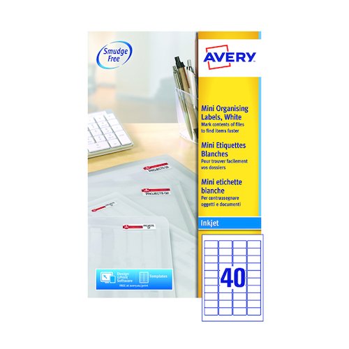 Avery Inkjet Mini Labels 45.7x25.4mm 40 Per Sheet White (1000 Pack) J8654 25 (AV99283)