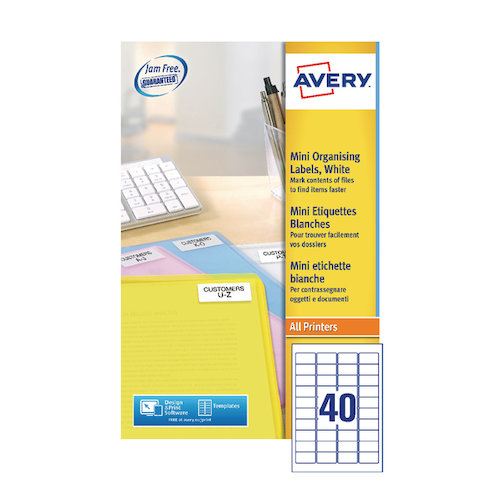 Avery Laser Mini Labels 45.7x25.4mm Sheets 40 Sheet White (1000 Pack) L7654 25 (AV99284)