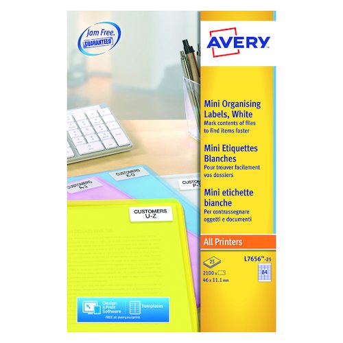 Avery Mini Laser Labels 46mmx11.11mm 84 Per Sheet White (2100 Pack) L7656 25 (AVL7656)