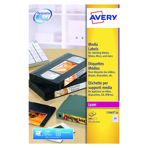 Avery Mini Data Cartridge Label 72mmx21.1mm 24 Per Sheet White (600 Pack) L7665 25 (AVL7665)