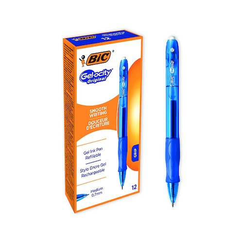 Bic Gel ocity Original Gel Pen Retractable Medium Blue (12 Pack) 829158 (BC60066)