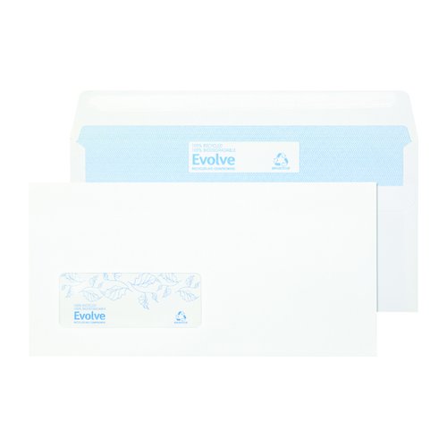 Evolve DL Envelope Recycled Window Wallet Self Seal 90gsm White (1000 Pack) RD7884 (BLK93001)