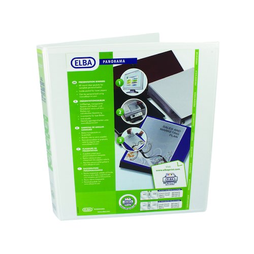 Elba Panorama  25mm 2 D Ring Presentation Binder A4 White (6 Pack) 400008413 (BX06516)