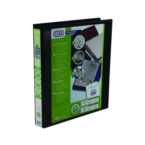 Elba Panorama 25mm 4 D Ring Presentation Binder A4 Black (6 Pack) 400008414 (BX06521)