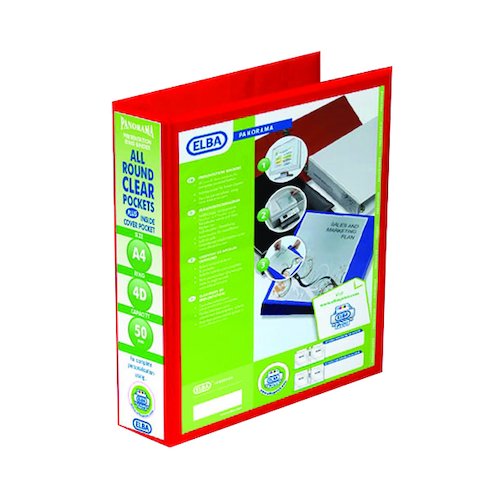 Elba Panorama  50mm 4 D Ring Presentation Binder A4 Red (4 Pack) 400008432 (BX06551)
