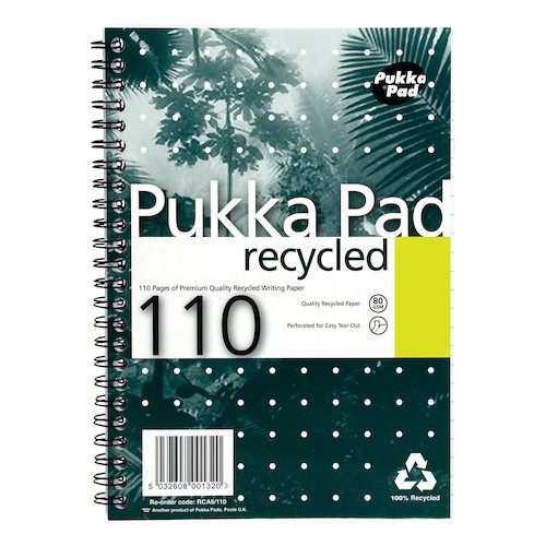 Pukka Pad Recycled Notebook Wirebound 80gsm Ruled Perforated 110pp A5 Green (13360PK)