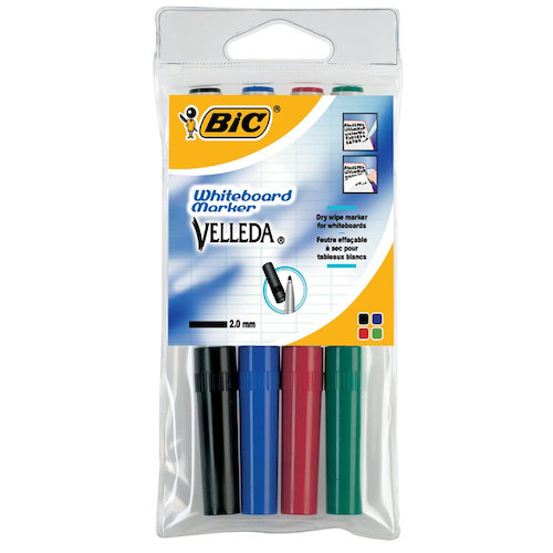 Bic Velleda Marker W/bd Dry wipe 1741 Fine Bullet Tip 1.4mm Line Wallet Assorted (68555BC)