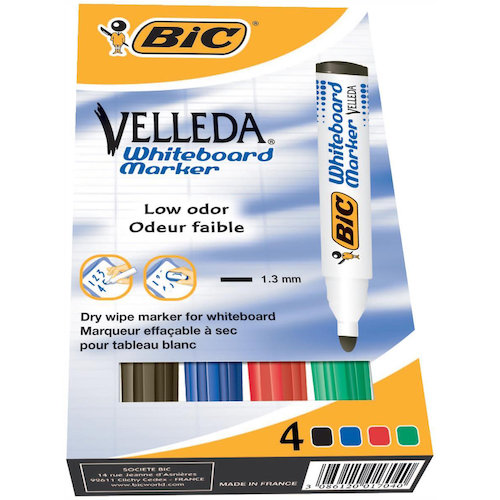 Bic Velleda Marker Whiteboard Dry wipe 1701 Large Bullet Tip 1.5mm Line Assorted (68499BC)